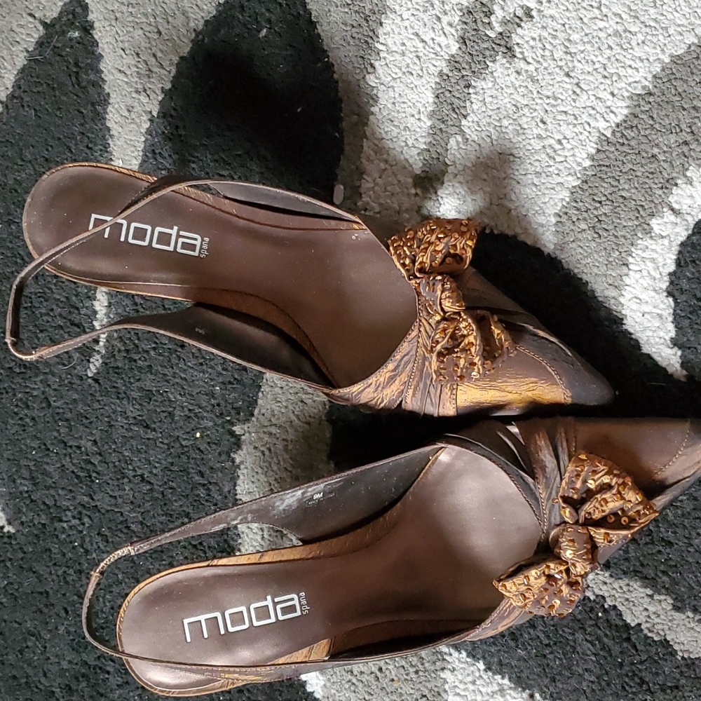 Brown satin pumps
